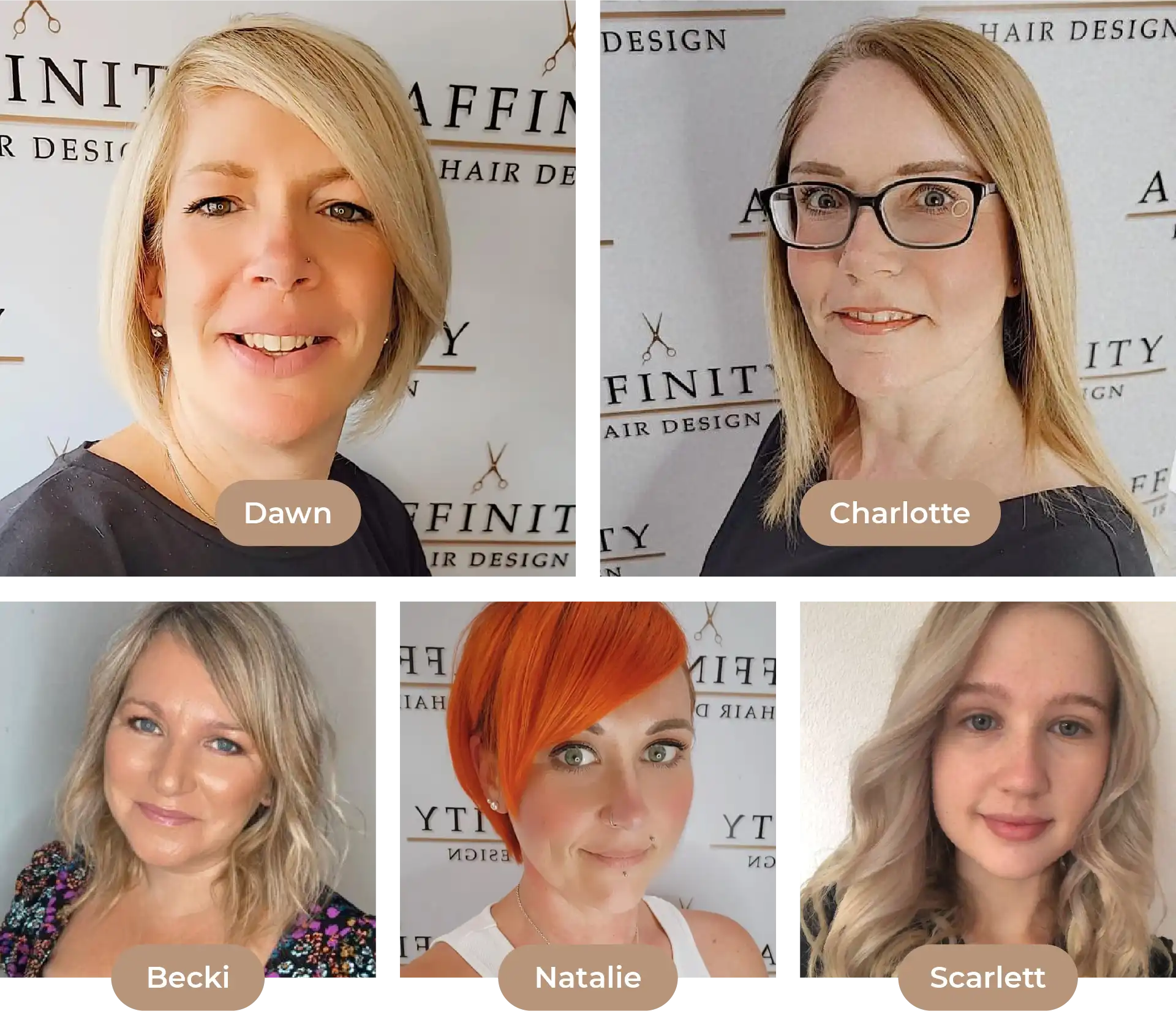 A collage of headshots of the Affinity Hair Design Team