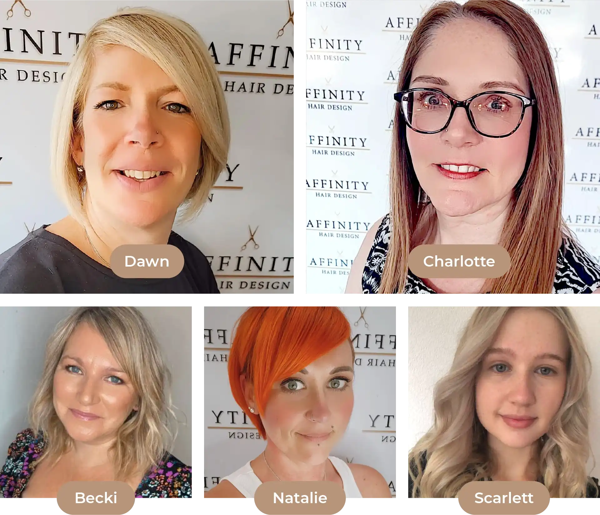 A collage of headshots of the Affinity Hair Design Team